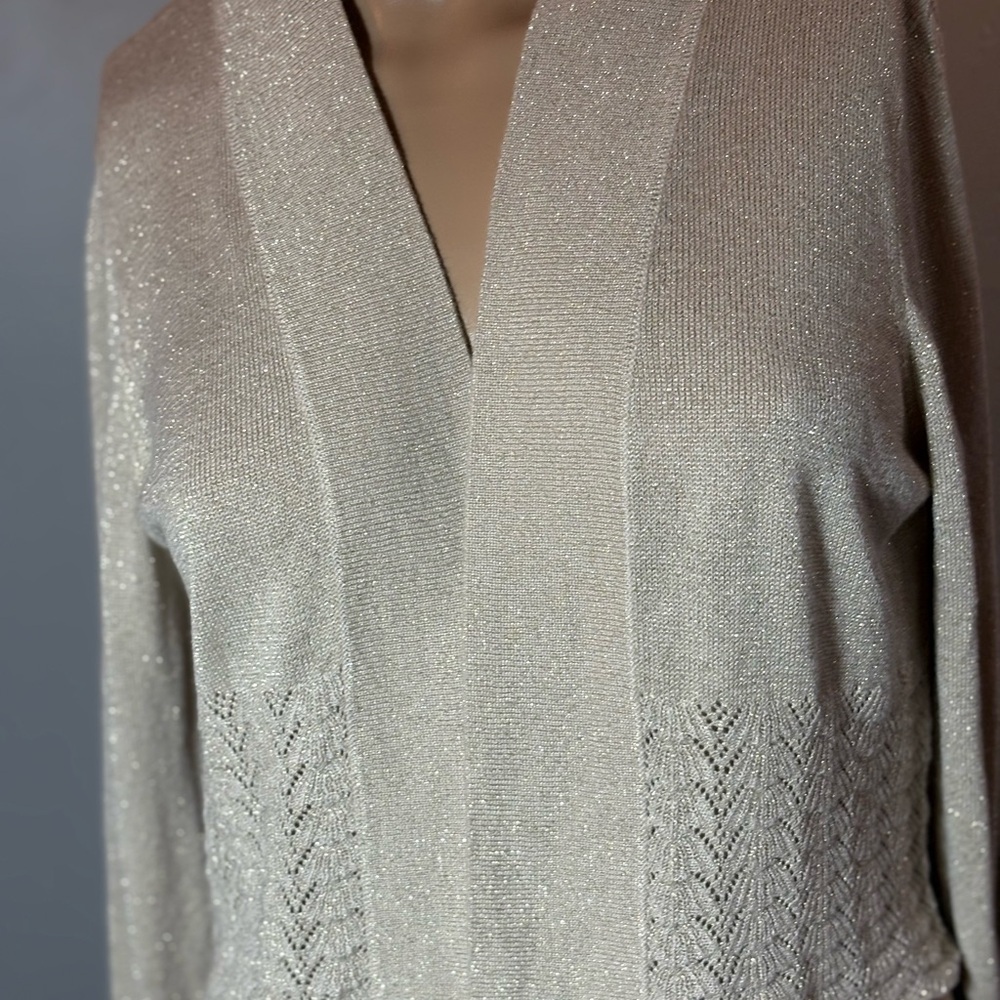 Laura Petite Gold Metallic Open Front Cardigan Size S/P